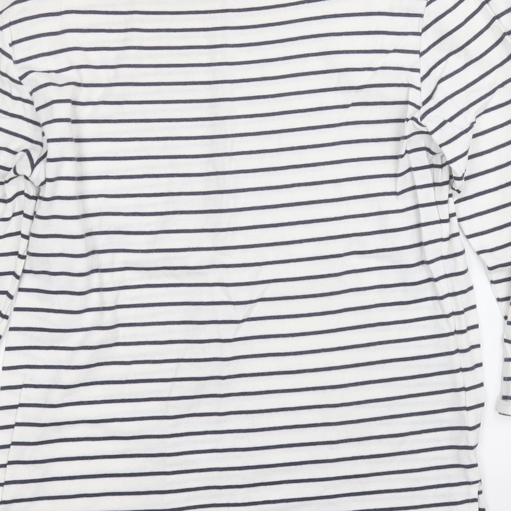 Dunnes Stores Womens White Striped Cotton Basic T-Shirt Size 14 Round Neck