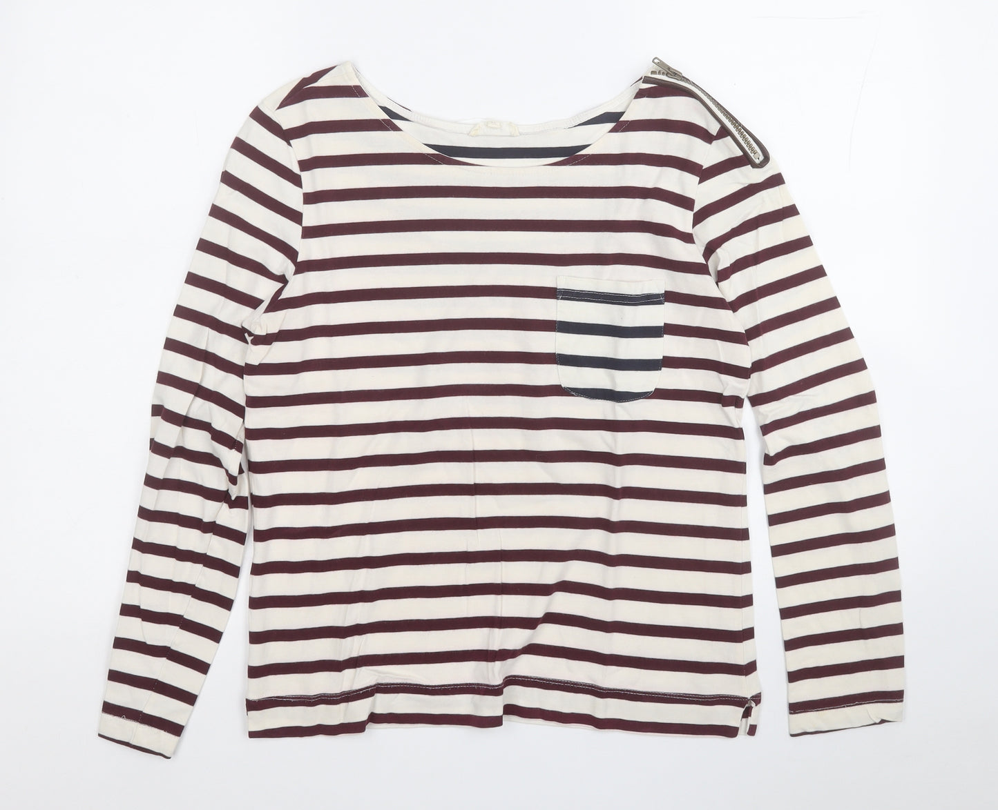 Linea Womens Purple Striped Cotton Basic Polo Size M Round Neck