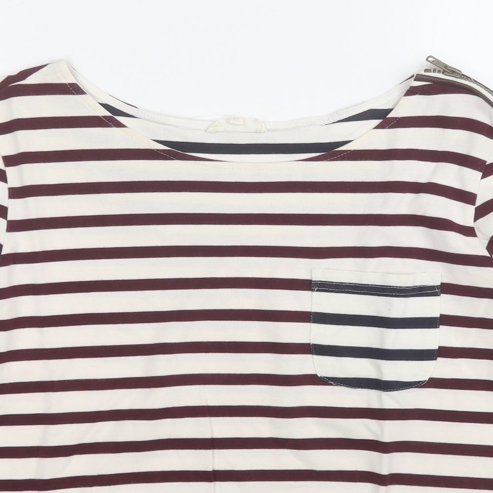 Linea Womens Purple Striped Cotton Basic Polo Size M Round Neck