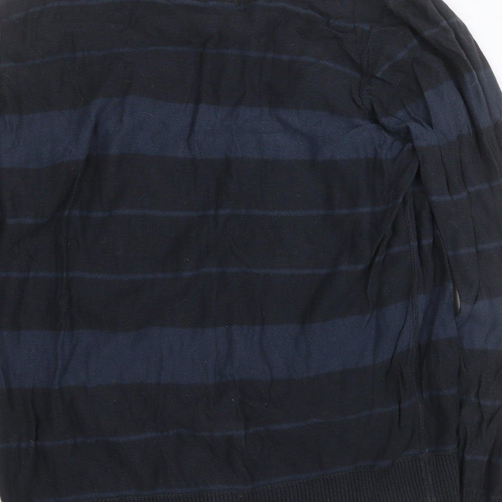 Marks and Spencer Mens Black Round Neck Striped Cotton Pullover Jumper Size L