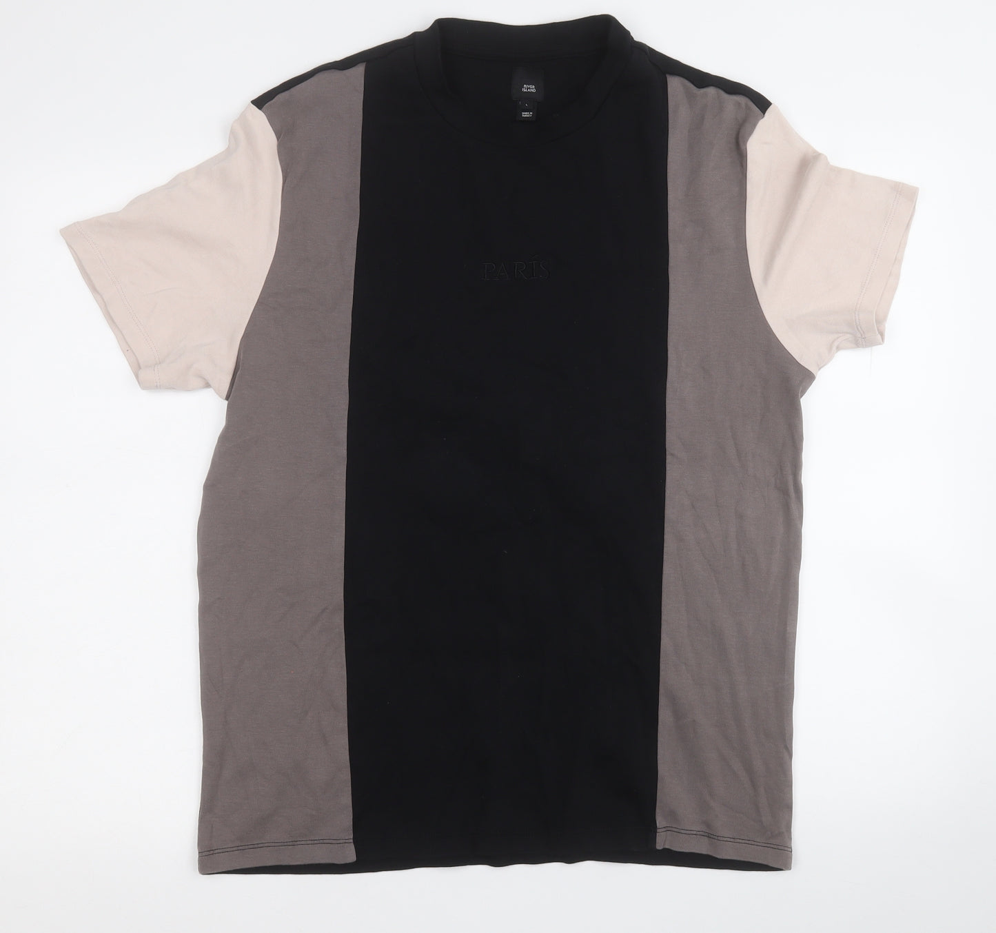 River Island Mens Black  Cotton  T-Shirt Size L Round Neck