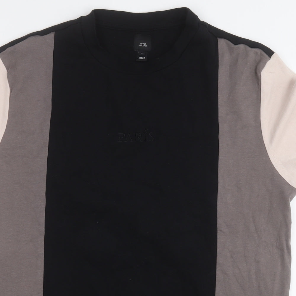 River Island Mens Black  Cotton  T-Shirt Size L Round Neck