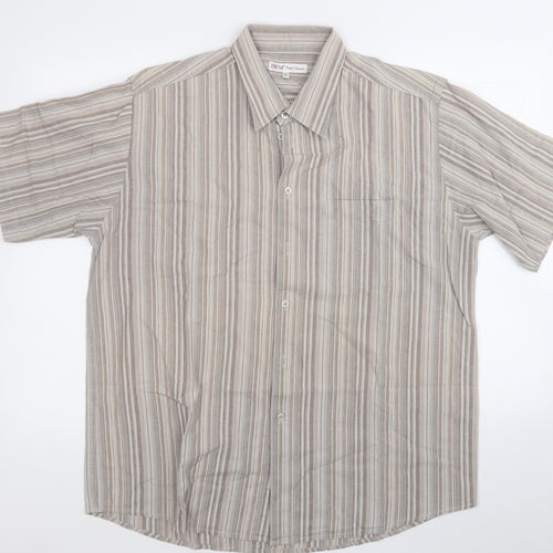 EWM Mens Brown Striped Cotton  Button-Up Size L Collared
