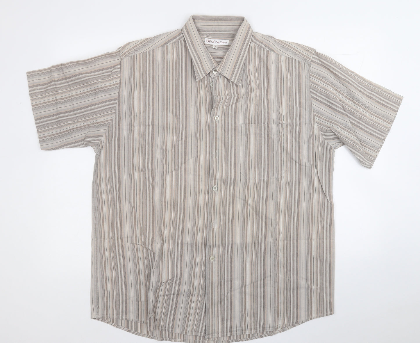 EWM Mens Brown Striped Cotton  Button-Up Size L Collared