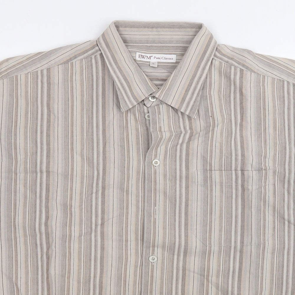 EWM Mens Brown Striped Cotton  Button-Up Size L Collared