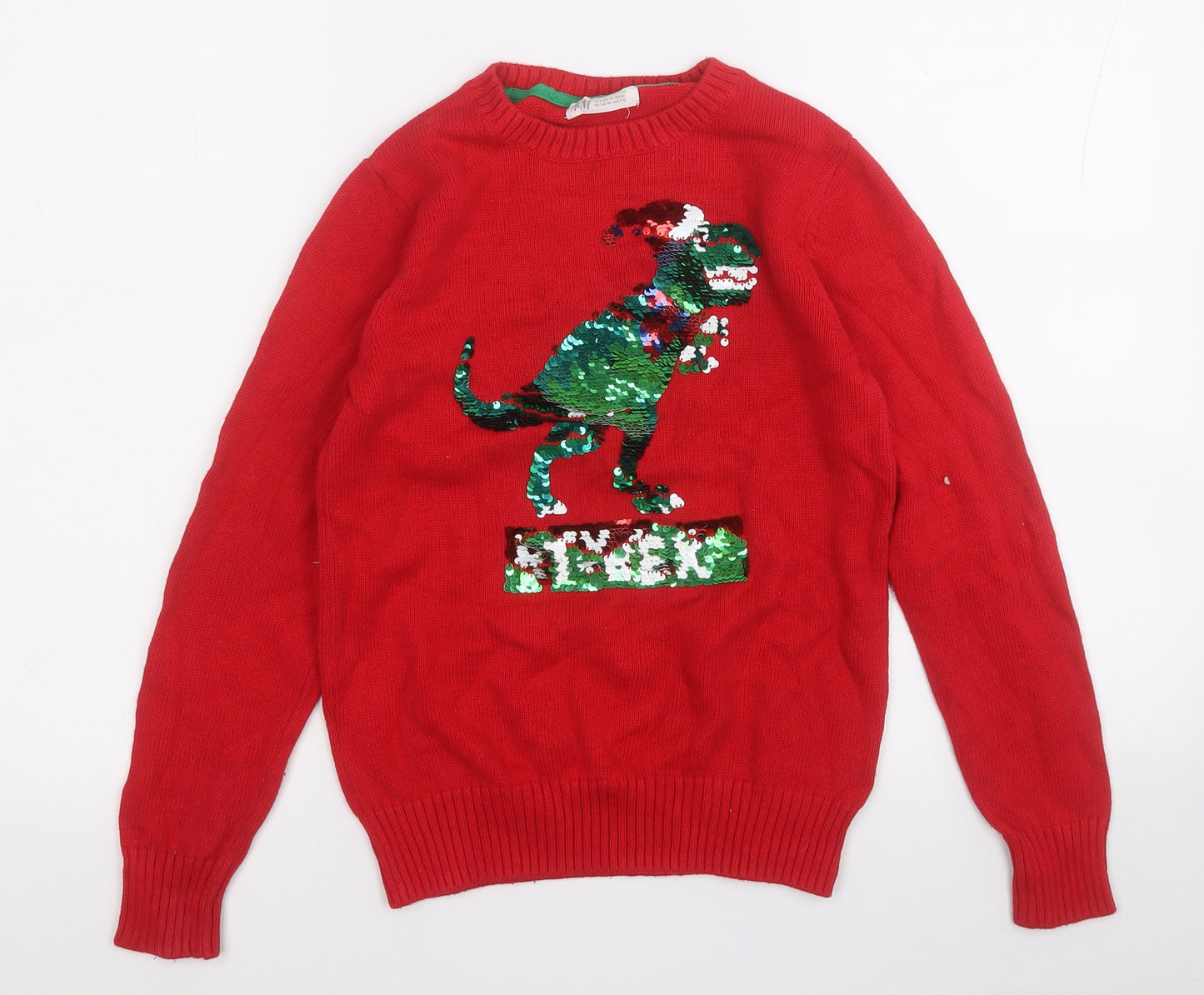 H&M Boys Red Round Neck  Cotton Pullover Jumper Size 8-9 Years   - Christmas Jumper