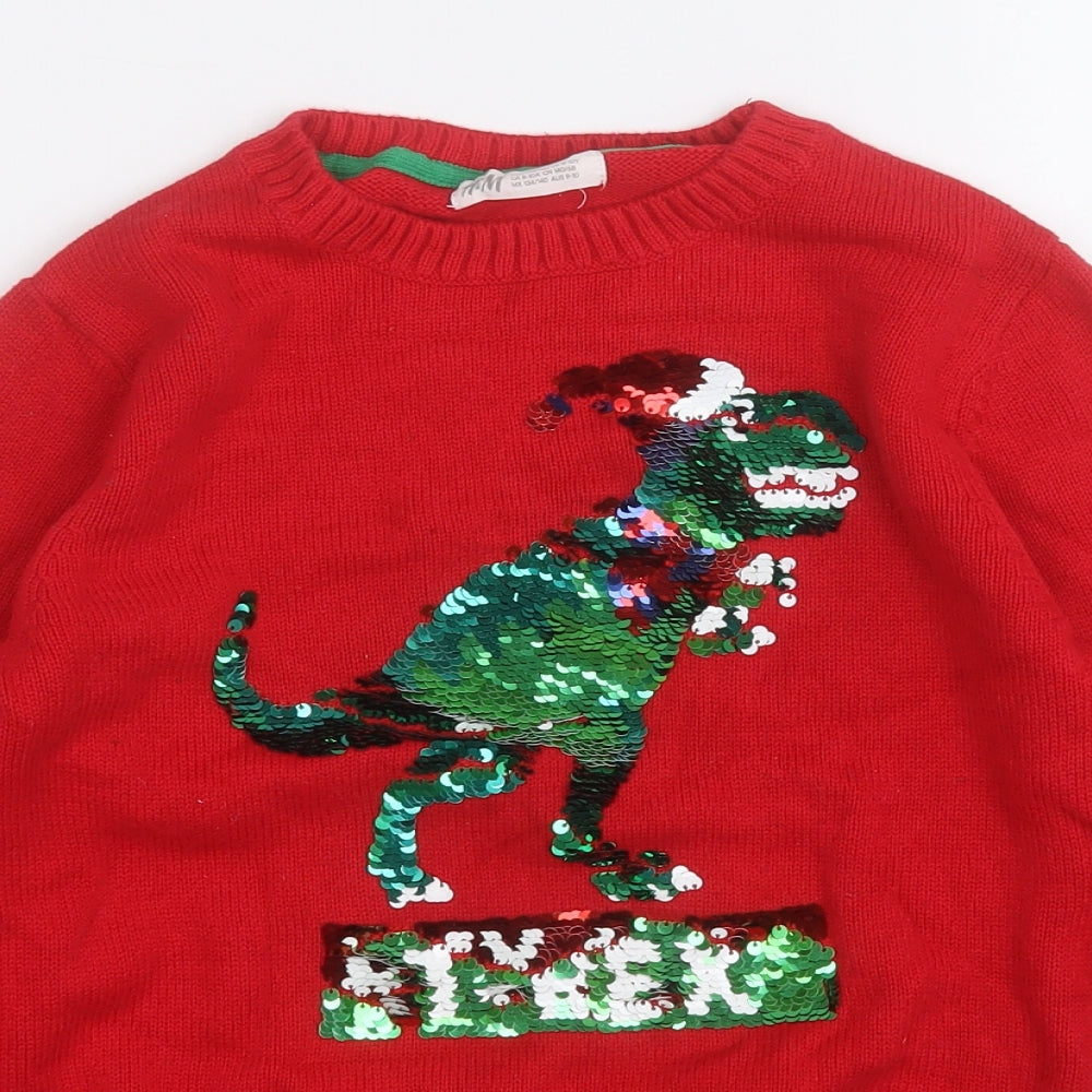H&M Boys Red Round Neck  Cotton Pullover Jumper Size 8-9 Years   - Christmas Jumper