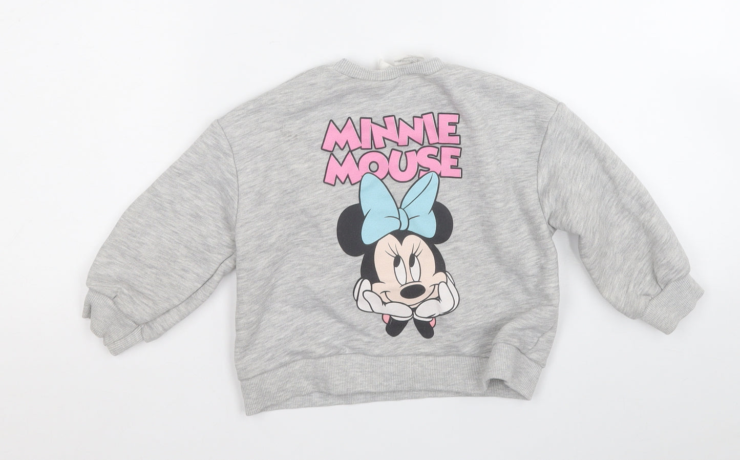 Zara Girls Grey  Polyester Pullover Jumper Size 18-24 Months   - Minnie Mouse
