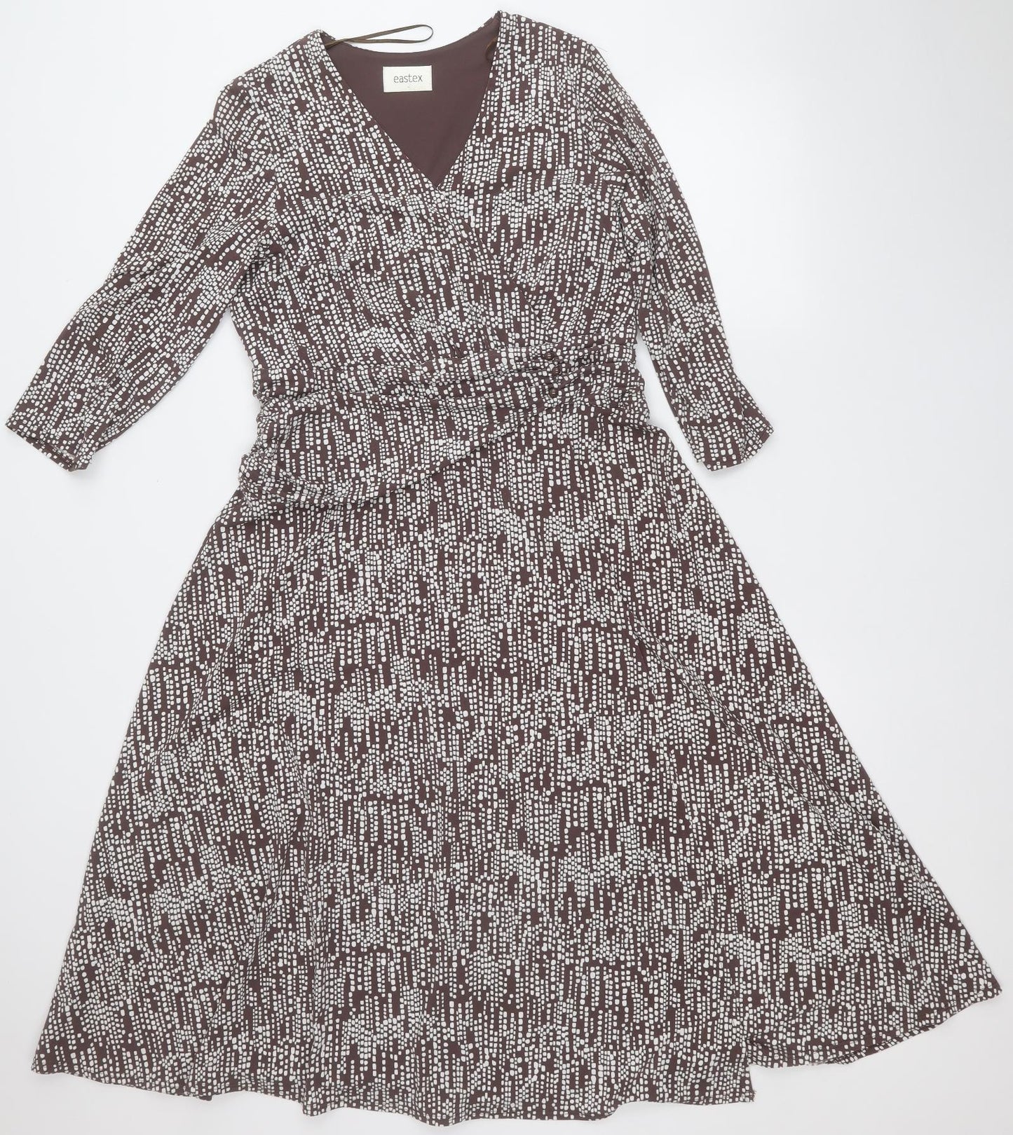 Eastex Womens Brown Geometric Polyester Fit & Flare  Size 12  V-Neck