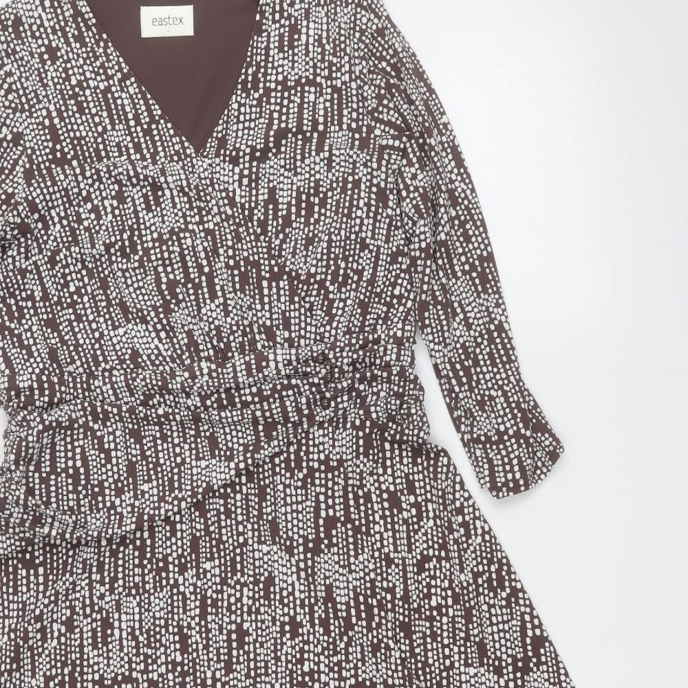 Eastex Womens Brown Geometric Polyester Fit & Flare  Size 12  V-Neck
