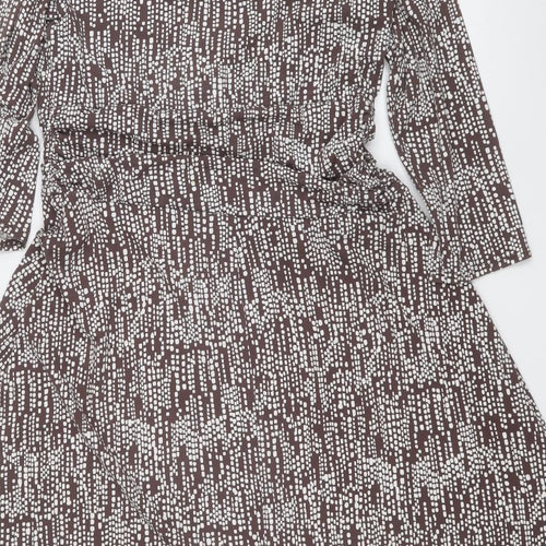Eastex Womens Brown Geometric Polyester Fit & Flare  Size 12  V-Neck