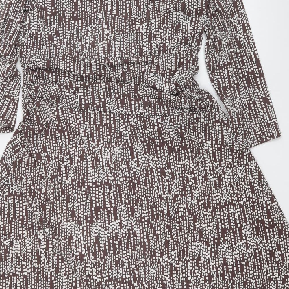 Eastex Womens Brown Geometric Polyester Fit & Flare  Size 12  V-Neck