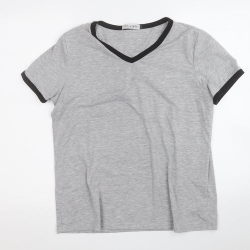 vlazom Womens Grey  Cotton Basic T-Shirt Size L Round Neck