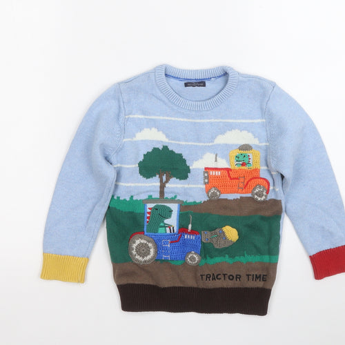 NEXT Boys Blue Round Neck  Cotton Pullover Jumper Size 3-4 Years   - Tractor Time