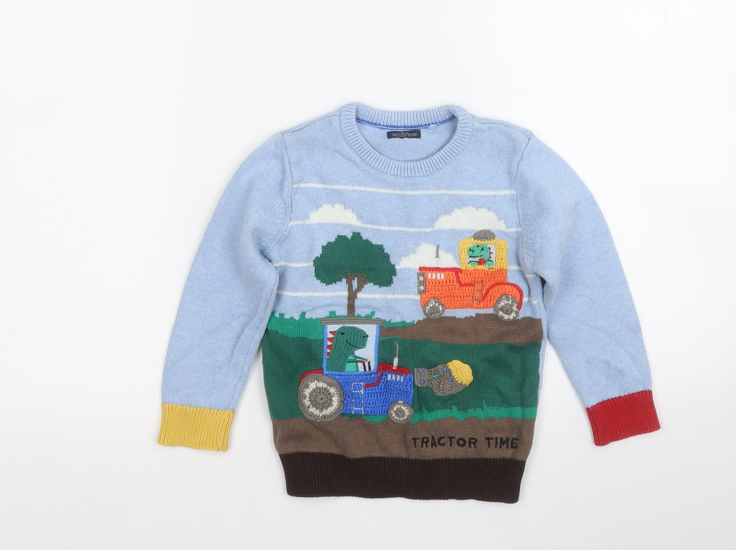 NEXT Boys Blue Round Neck  Cotton Pullover Jumper Size 3-4 Years   - Tractor Time
