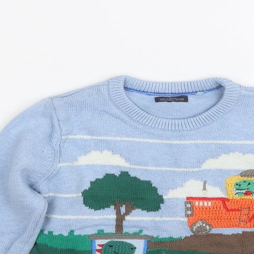 NEXT Boys Blue Round Neck  Cotton Pullover Jumper Size 3-4 Years   - Tractor Time