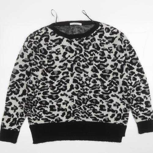 George Womens Black Round Neck Animal Print Acrylic Pullover Jumper Size 14