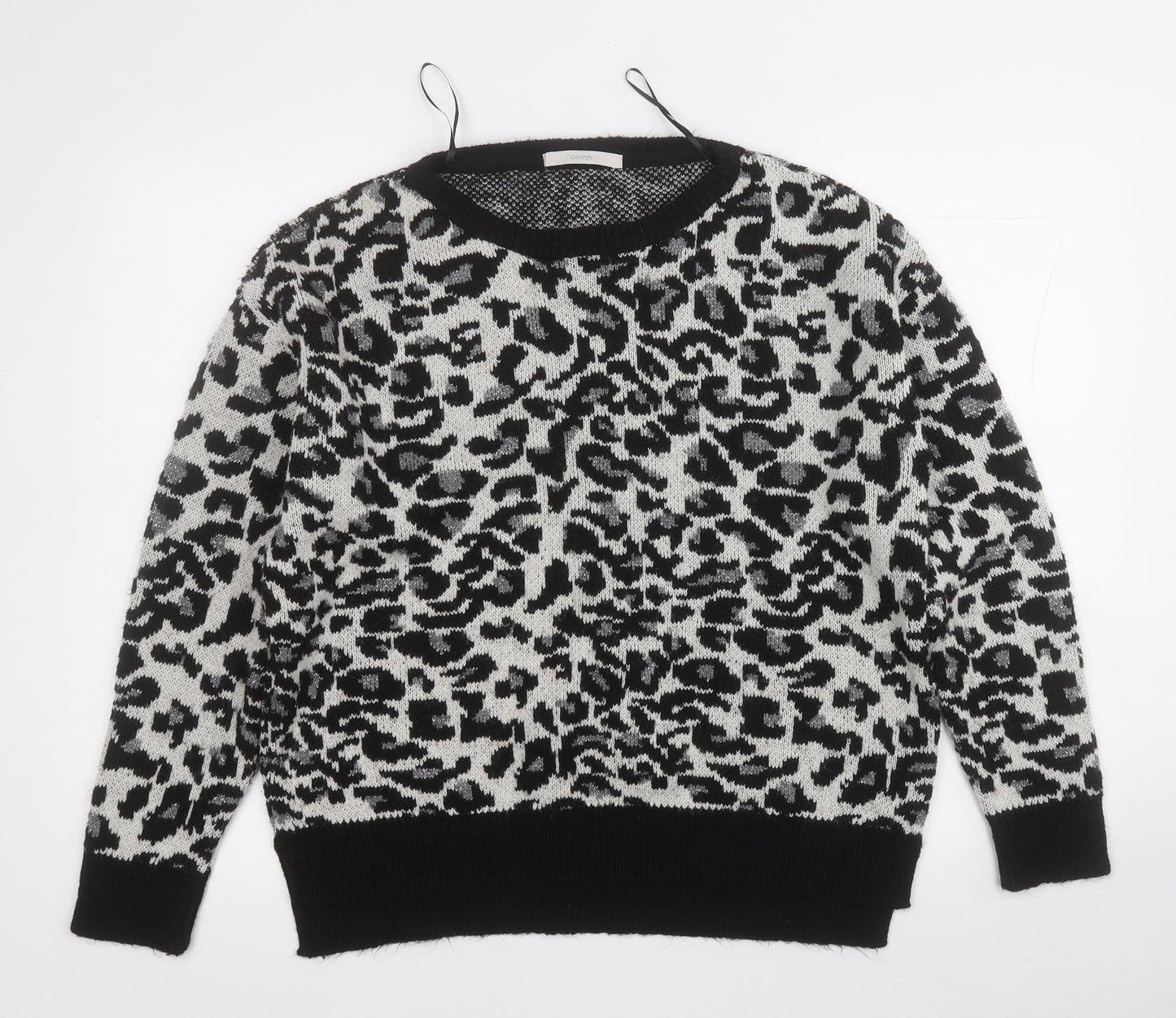 George Womens Black Round Neck Animal Print Acrylic Pullover Jumper Size 14