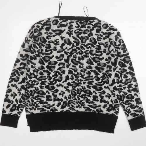George Womens Black Round Neck Animal Print Acrylic Pullover Jumper Size 14