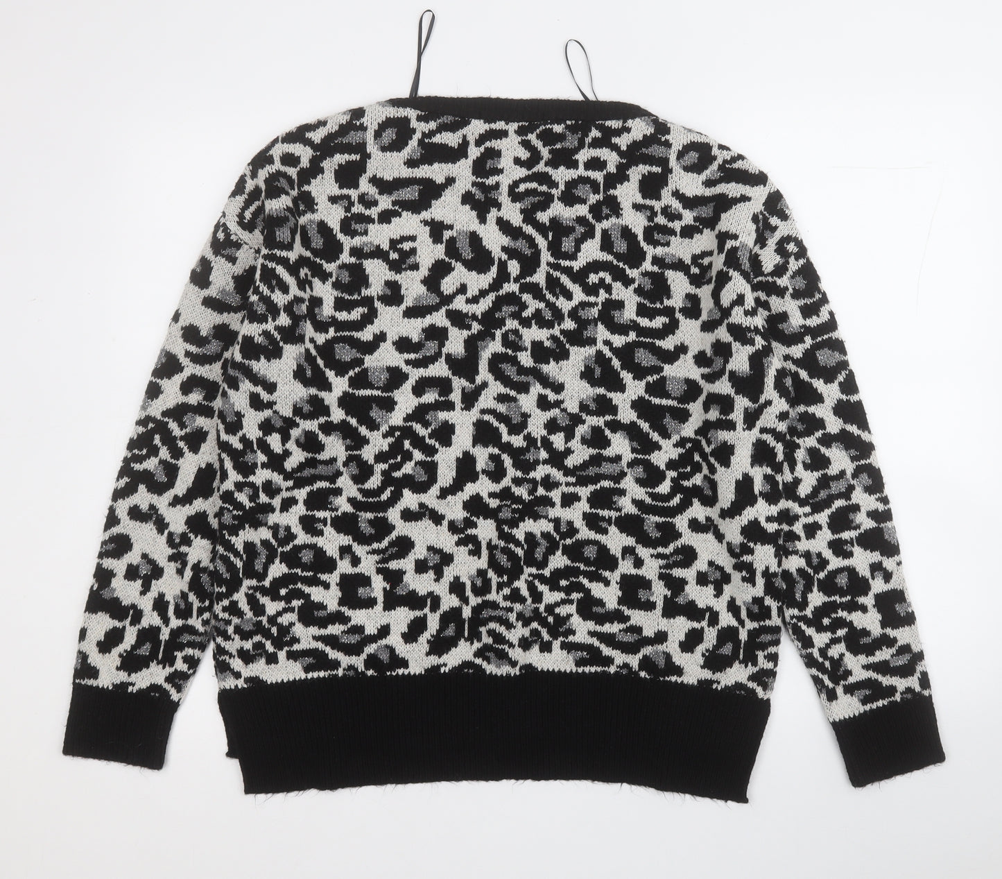 George Womens Black Round Neck Animal Print Acrylic Pullover Jumper Size 14