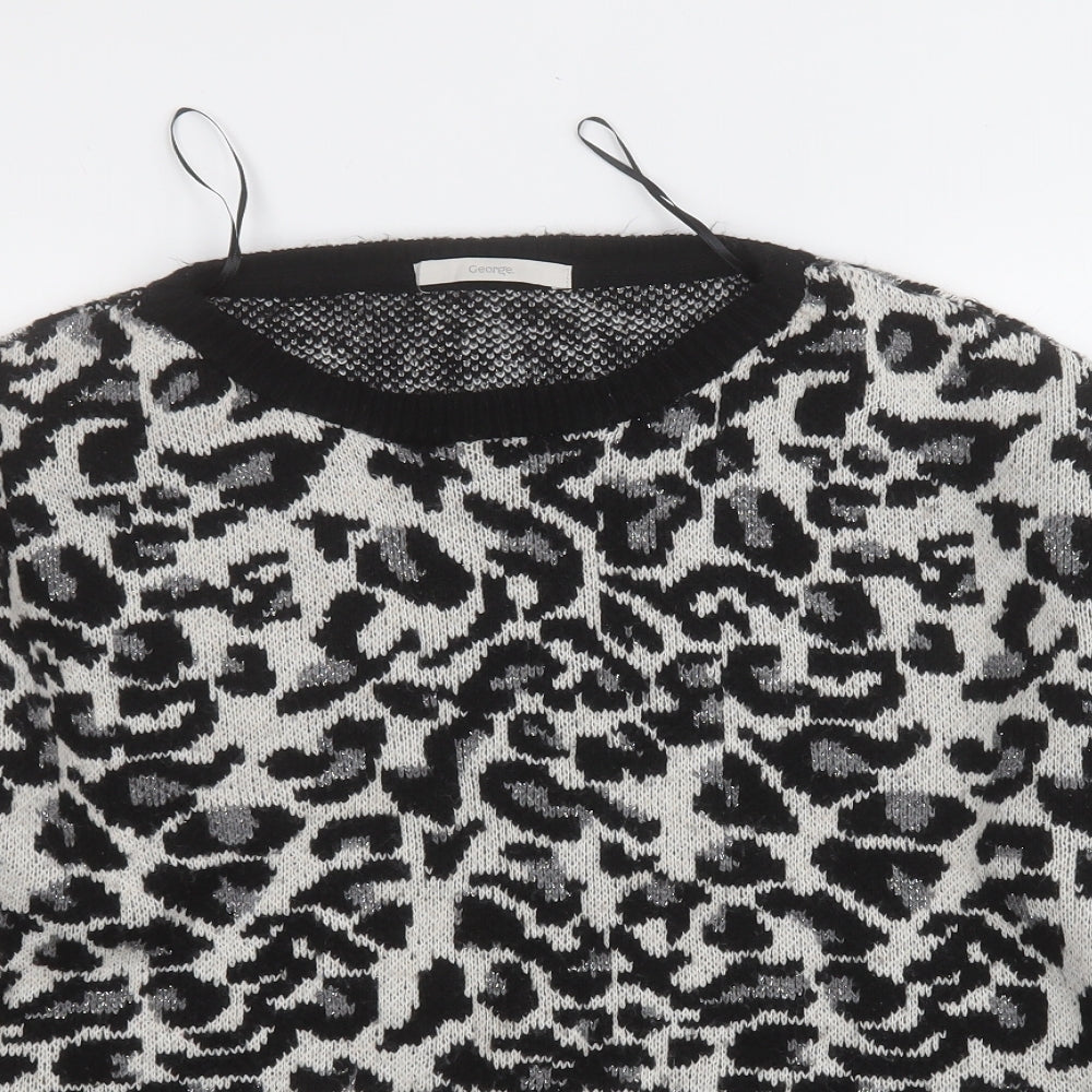 George Womens Black Round Neck Animal Print Acrylic Pullover Jumper Size 14