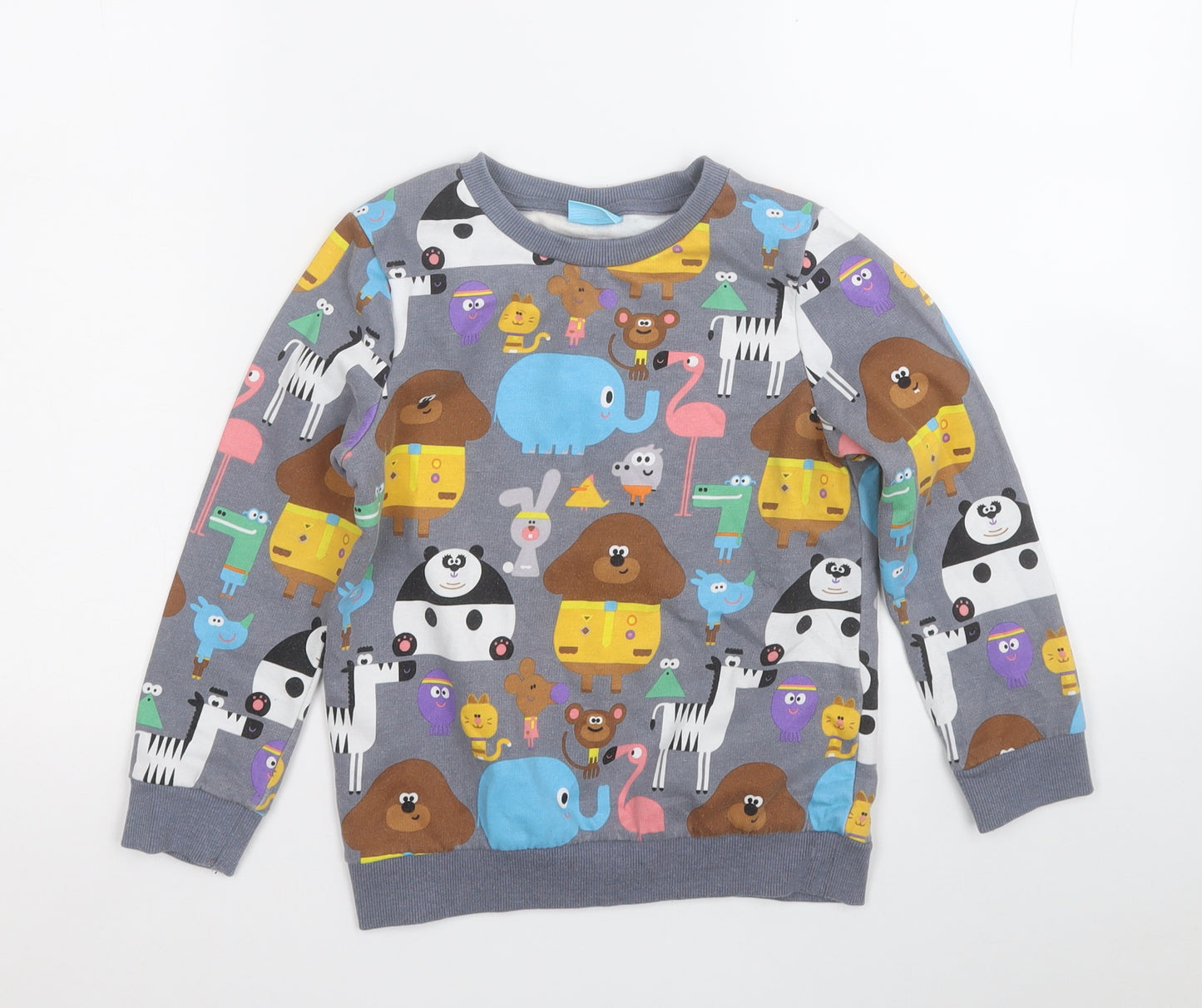 TU Boys Grey Geometric Cotton Pullover Sweatshirt Size 4-5 Years   - Jungle Zoo Animals