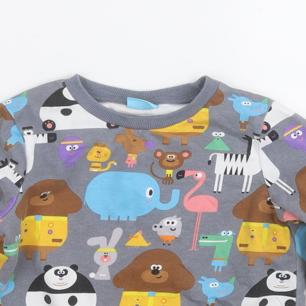 TU Boys Grey Geometric Cotton Pullover Sweatshirt Size 4-5 Years   - Jungle Zoo Animals