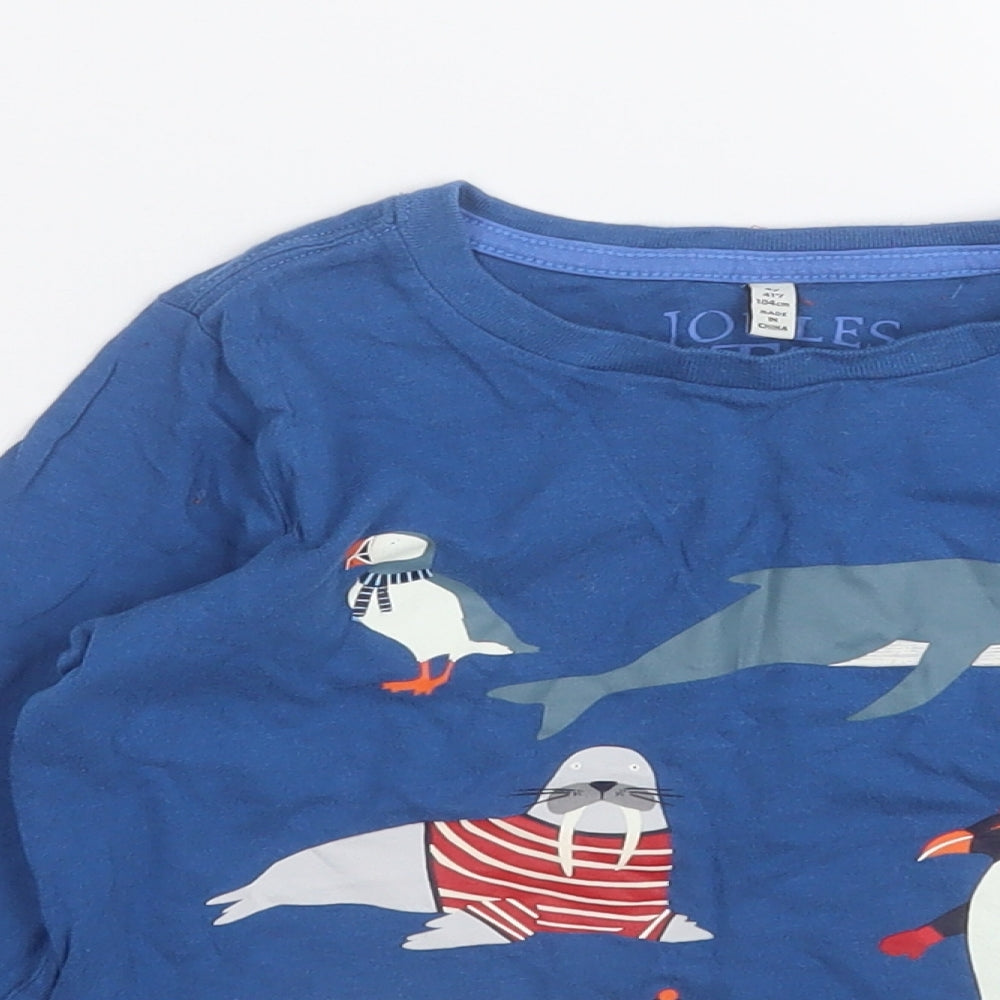 Joules Boys Blue  Cotton Pullover T-Shirt Size 4 Years Round Neck  - Ocean Animals