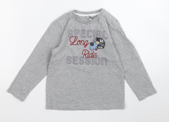 birba Boys Grey Cotton Pullover T-Shirt Size 2-3 Years Round Neck