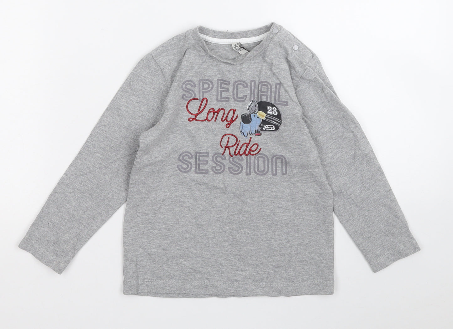 birba Boys Grey  Cotton Pullover T-Shirt Size 2-3 Years Round Neck