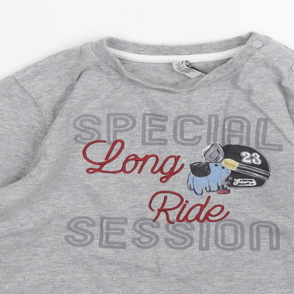 birba Boys Grey  Cotton Pullover T-Shirt Size 2-3 Years Round Neck
