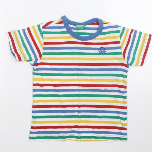 Preworn Girls Multicoloured Striped Cotton Pullover T-Shirt Size 3-4 Years Round Neck
