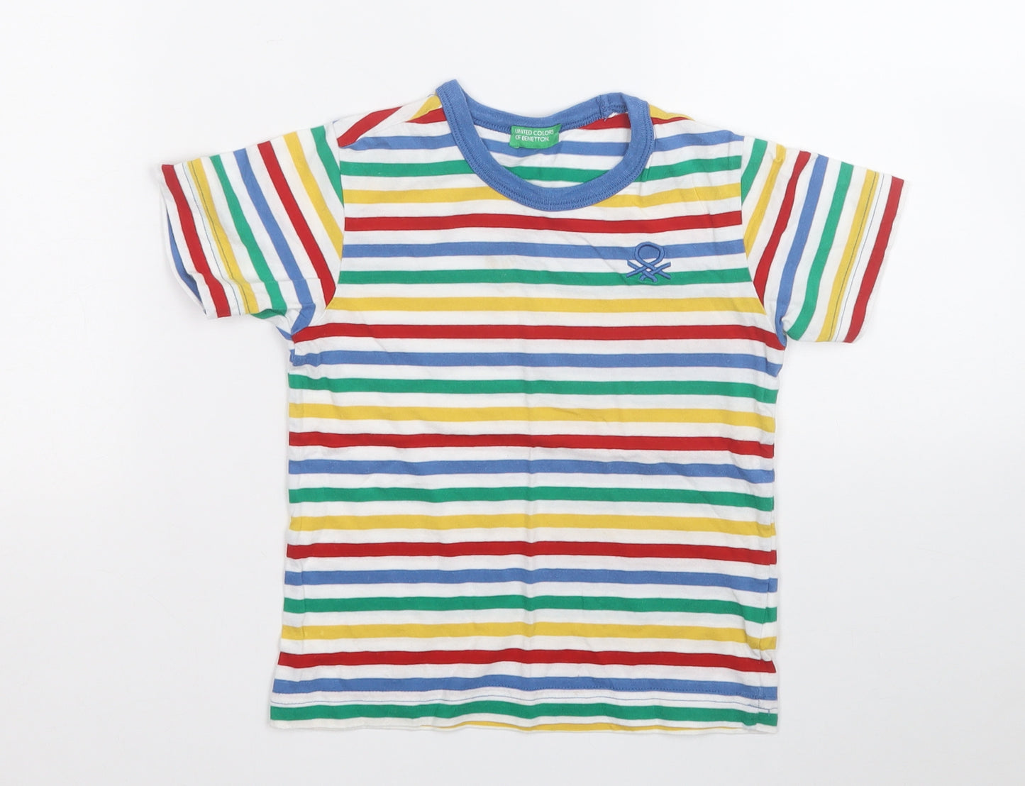 Preworn Girls Multicoloured Striped Cotton Pullover T-Shirt Size 3-4 Years Round Neck
