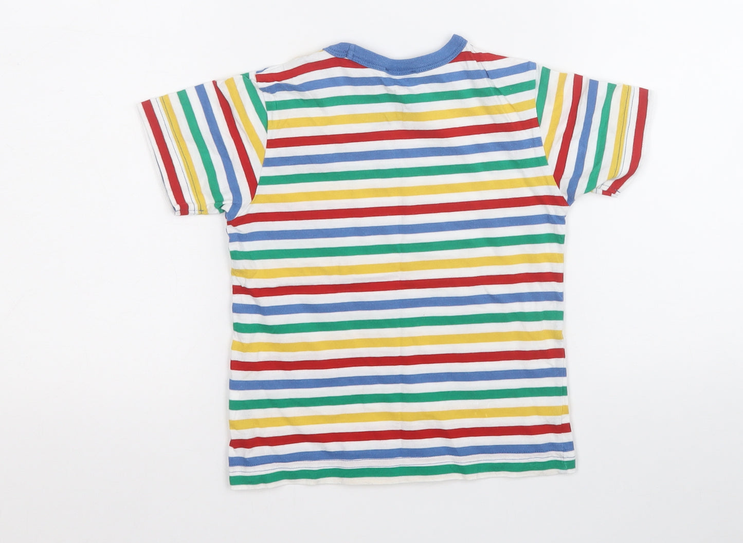 Preworn Girls Multicoloured Striped Cotton Pullover T-Shirt Size 3-4 Years Round Neck