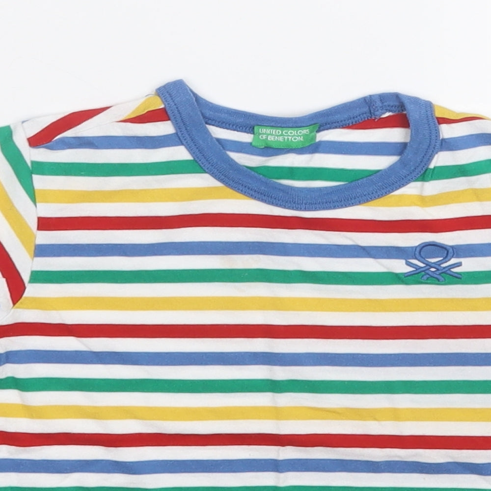 Preworn Girls Multicoloured Striped Cotton Pullover T-Shirt Size 3-4 Years Round Neck