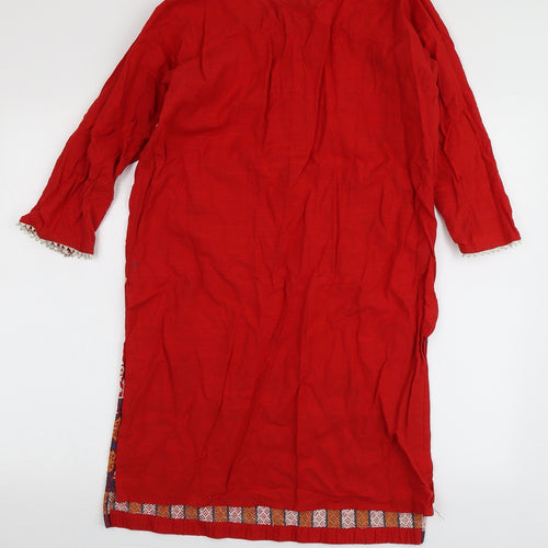 Metro Womens Red Geometric 100% Cotton A-Line  Size L  Round Neck