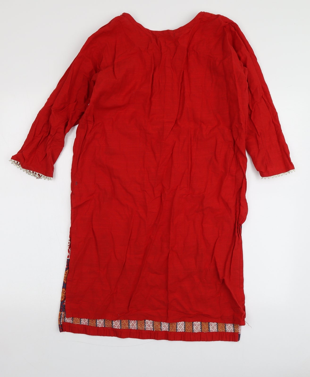 Metro Womens Red Geometric 100% Cotton A-Line  Size L  Round Neck