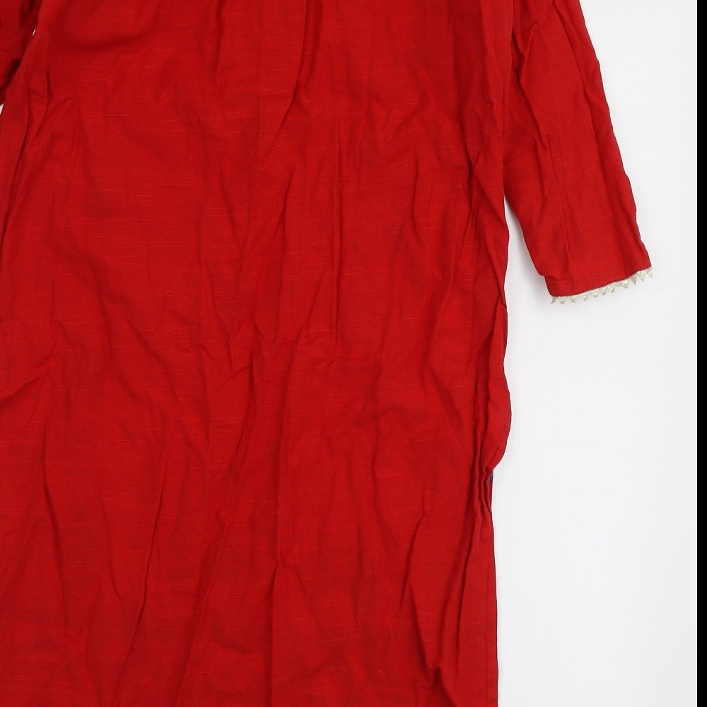 Metro Womens Red Geometric 100% Cotton A-Line  Size L  Round Neck