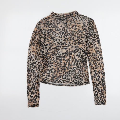 New Look Womens Brown Animal Print Polyester Basic T-Shirt Size 10 Round Neck