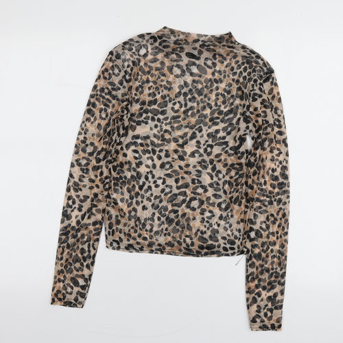 New Look Womens Brown Animal Print Polyester Basic T-Shirt Size 10 Round Neck