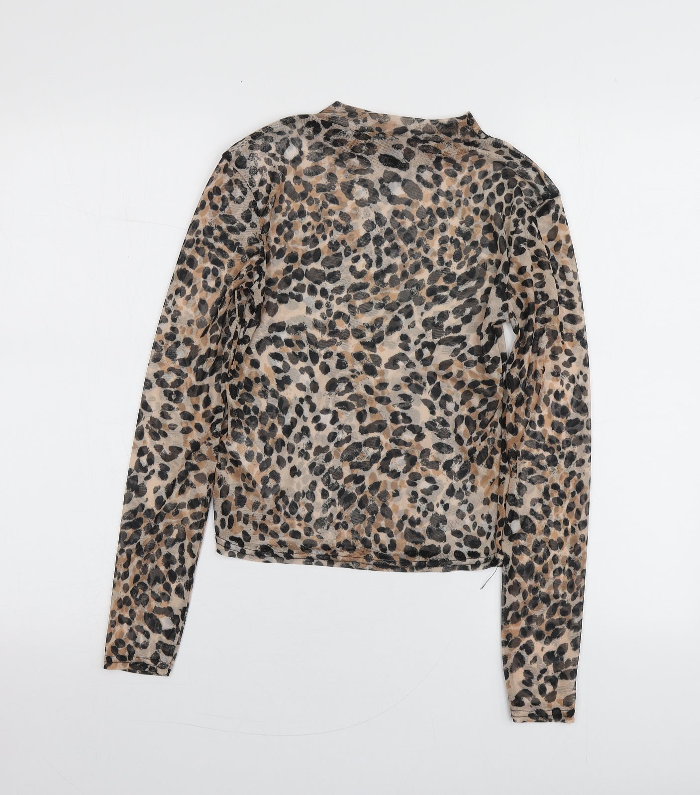 New Look Womens Brown Animal Print Polyester Basic T-Shirt Size 10 Round Neck