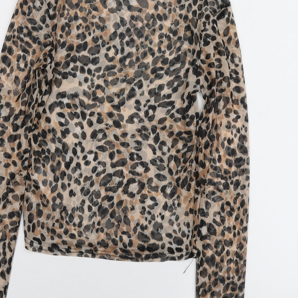 New Look Womens Brown Animal Print Polyester Basic T-Shirt Size 10 Round Neck