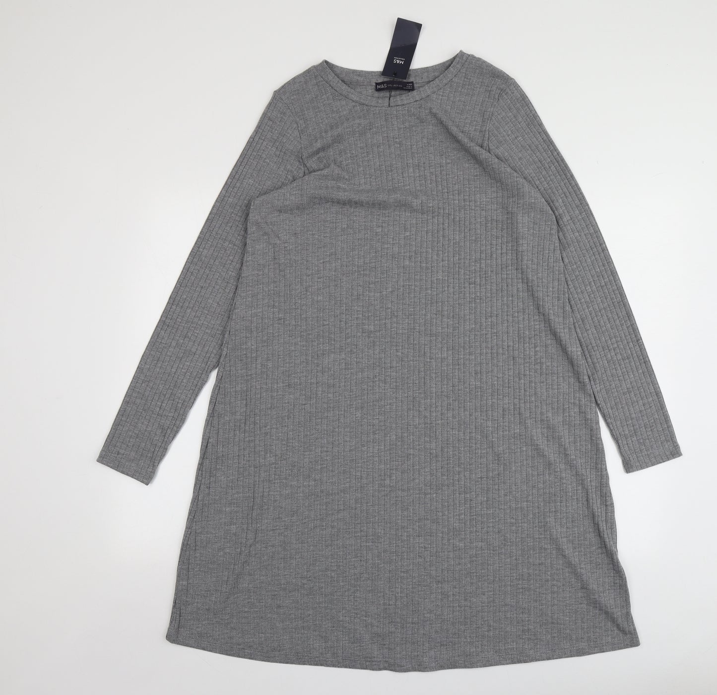 M&S Womens Grey  Polyester Trapeze & Swing  Size 14  Round Neck