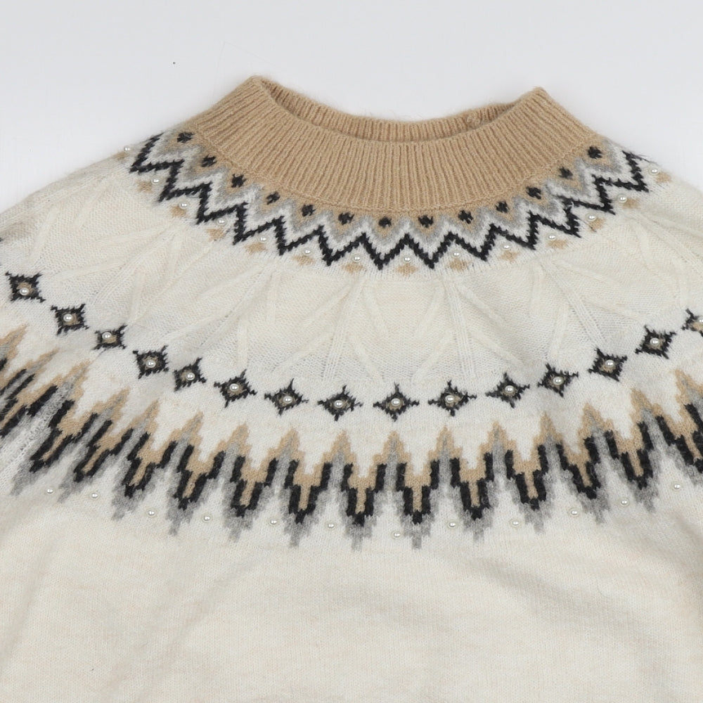 Papaya Womens Ivory High Neck Geometric Acrylic Pullover Jumper Size L