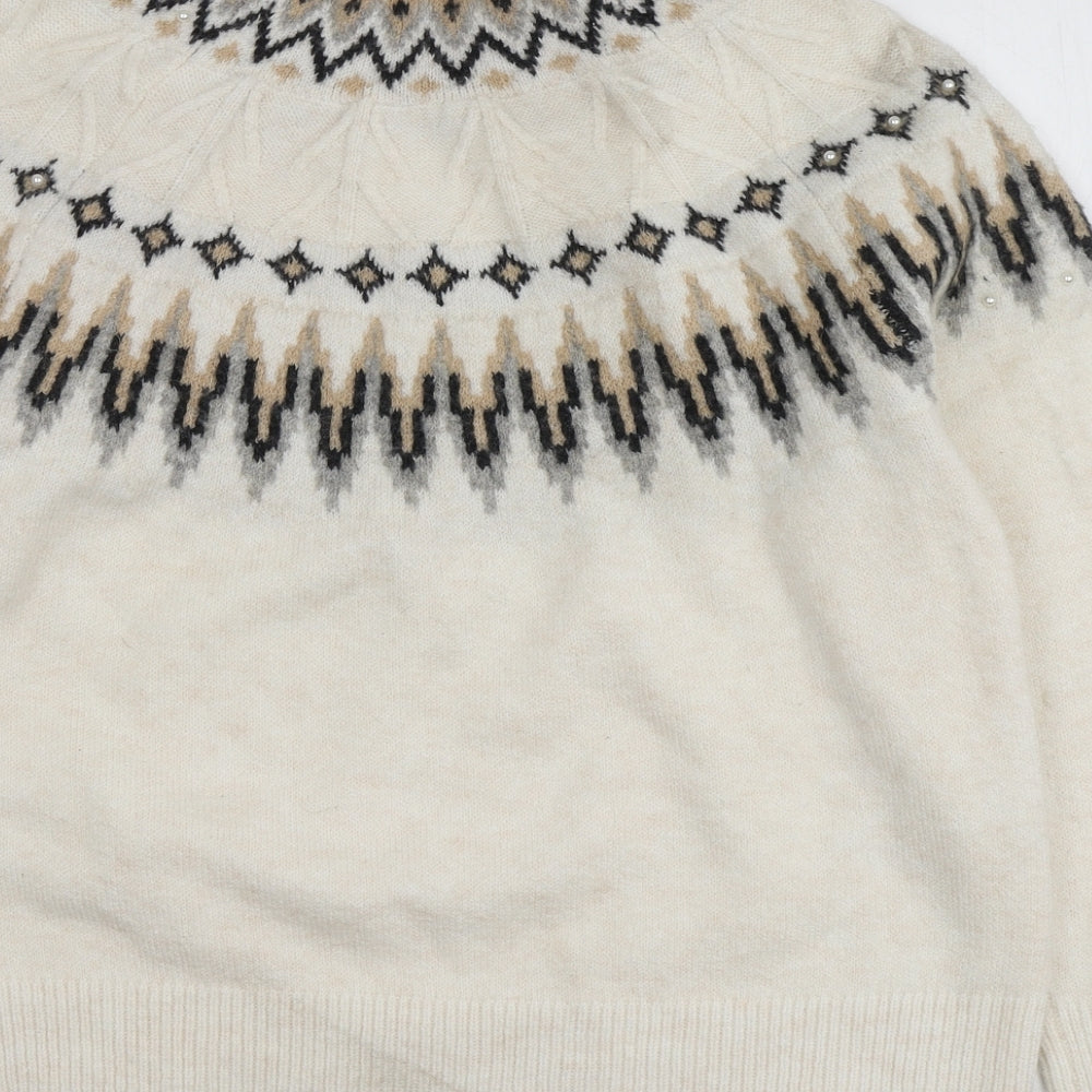 Papaya Womens Ivory High Neck Geometric Acrylic Pullover Jumper Size L