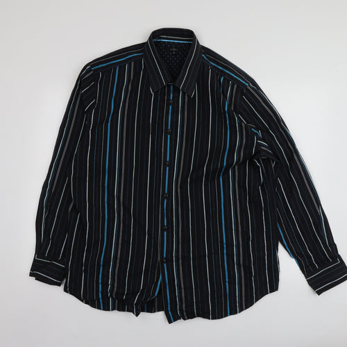 Jeff Banks Mens Blue Striped Cotton  Button-Up Size XL Collared