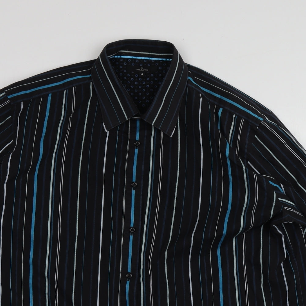 Jeff Banks Mens Blue Striped Cotton  Button-Up Size XL Collared