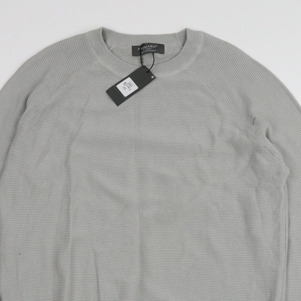 Primark Mens Grey Round Neck  Cotton Pullover Jumper Size L