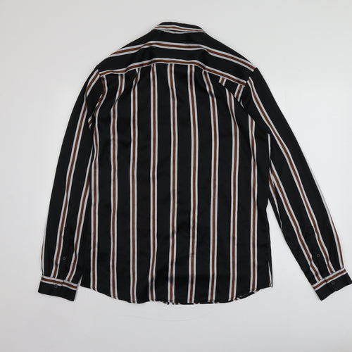 River Island Womens Black Striped Polyester Basic Button-Up Size L Collared