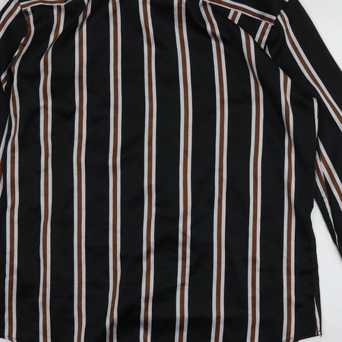 River Island Womens Black Striped Polyester Basic Button-Up Size L Collared
